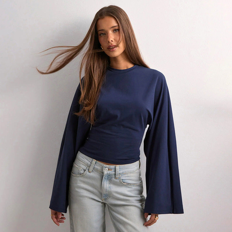 Round Neck Long Sleeve Top - Waist-Tight Fit - Fashions Envy