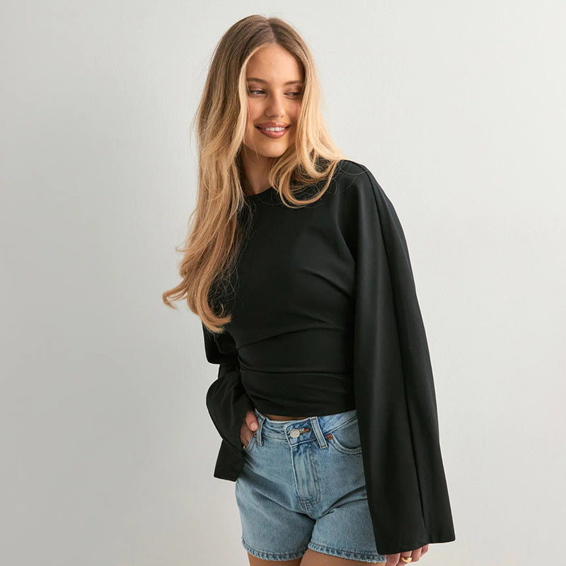 Round Neck Long Sleeve Top - Waist-Tight Fit - Fashions Envy