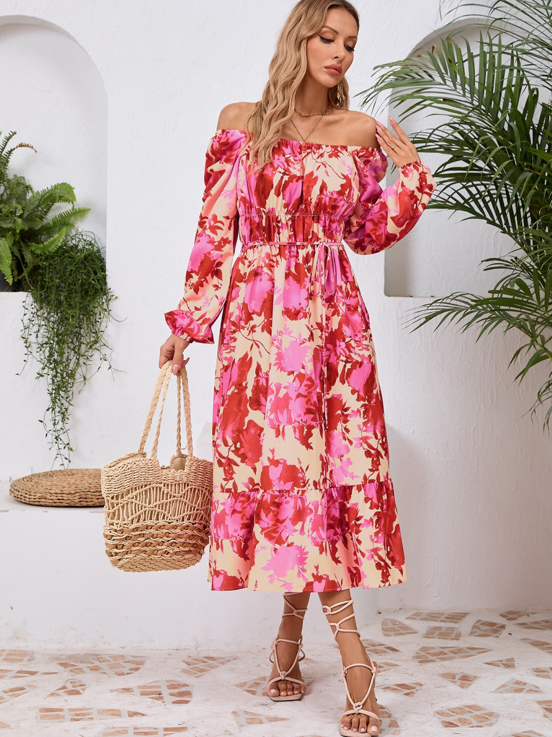 Floral Printed Long Sleeve Midi Dress