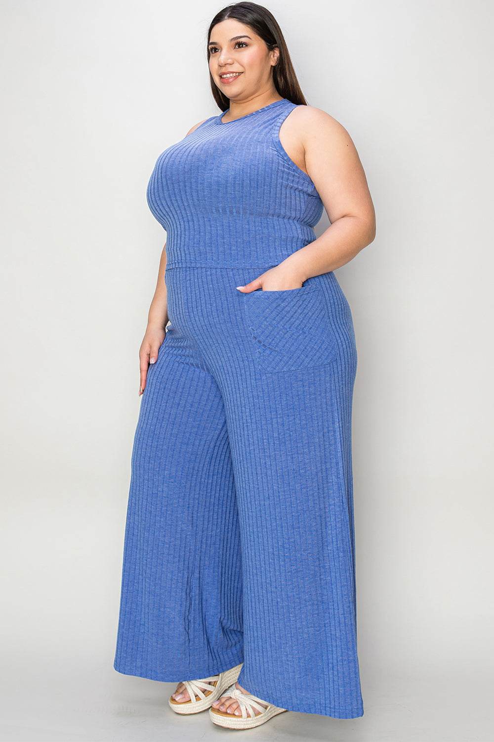 Basic Bae Full Size Ribbed Tank and Wide Leg Pants Set - Fashions Envy