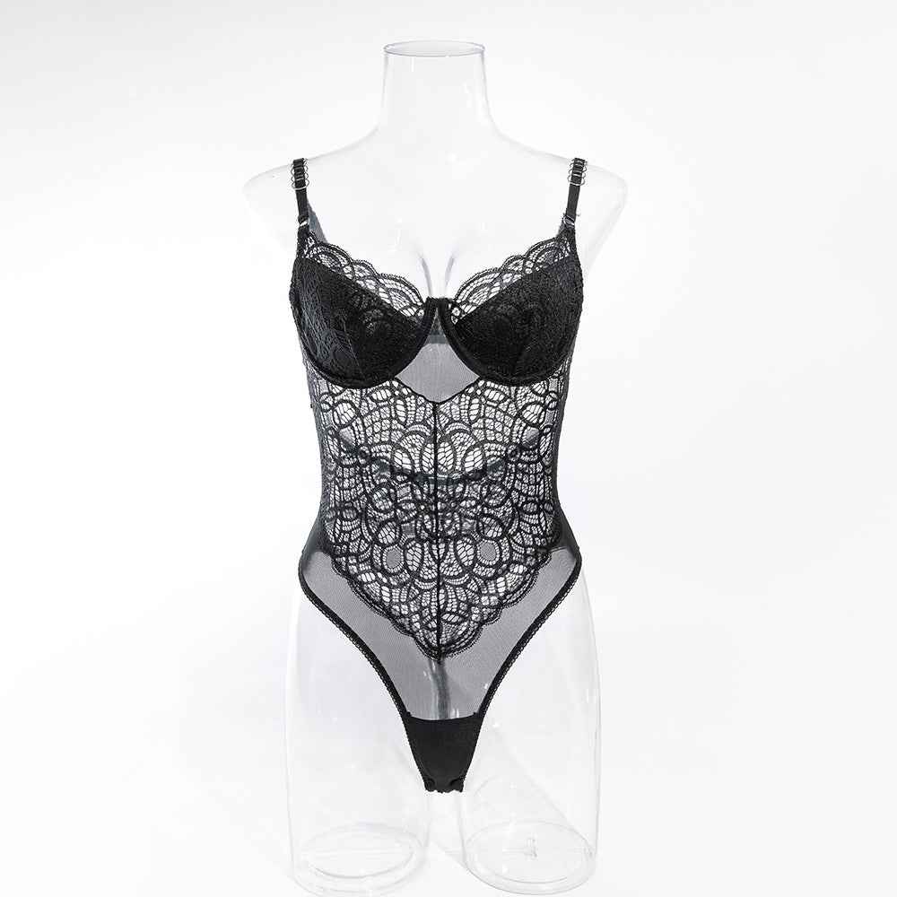 Hollow-out Lace Shaping Bodysuit - Going Out Top