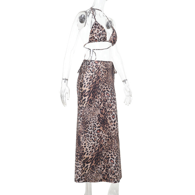 Vacation Style Leopard Bikini Set - Maxi Skirt Cover-Up