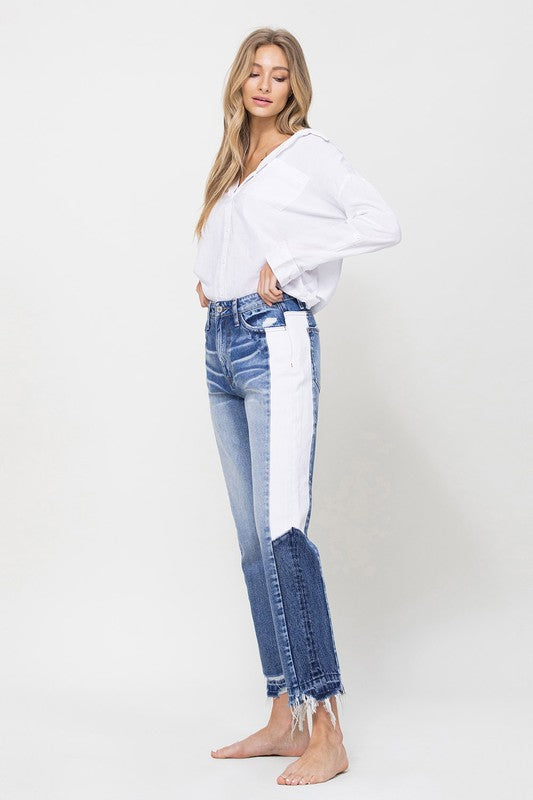 Super HIgh RIse Straight W/Side Blocking Panel Jeans