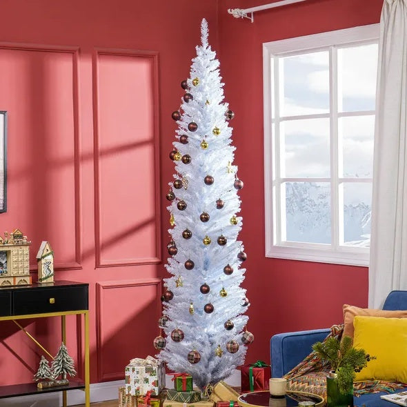 White Pencil Christmas Tree - 8 FT Slim Artificial