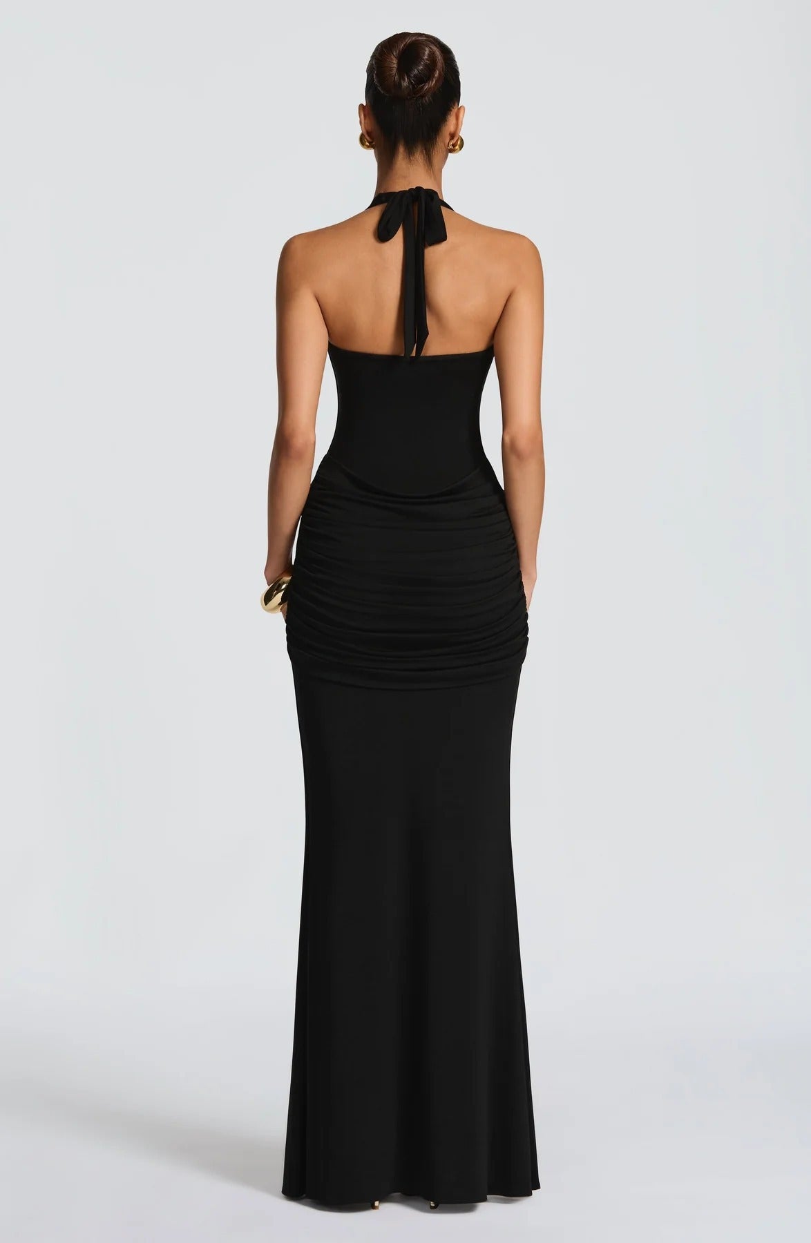 Open Back Pleated Dress - Patchwork Bodycon Gown