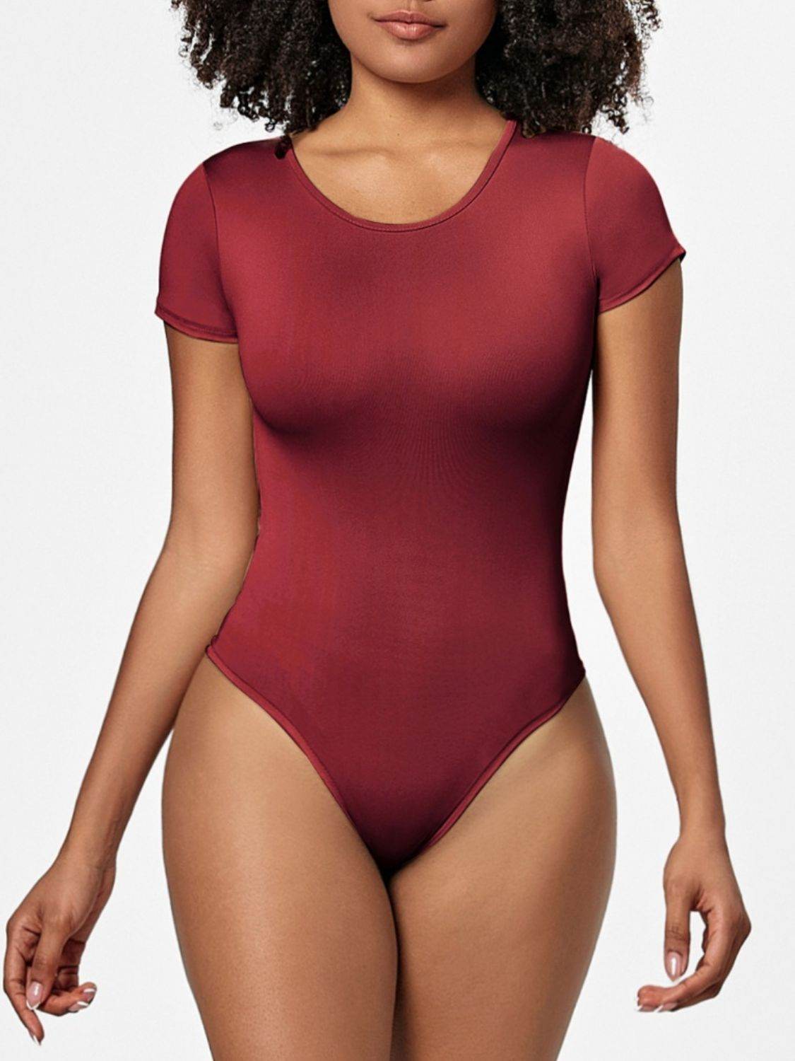 Full Size Round Neck Short Sleeve Bodysuit - Fashions Envy