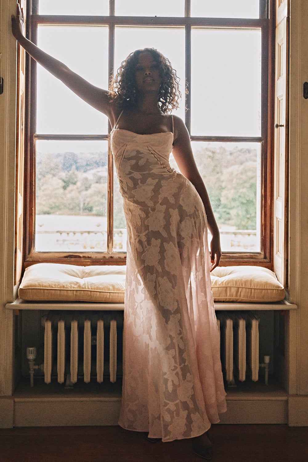 Floral Backless Maxi Dress - Square Neck High Waist Chiffon
