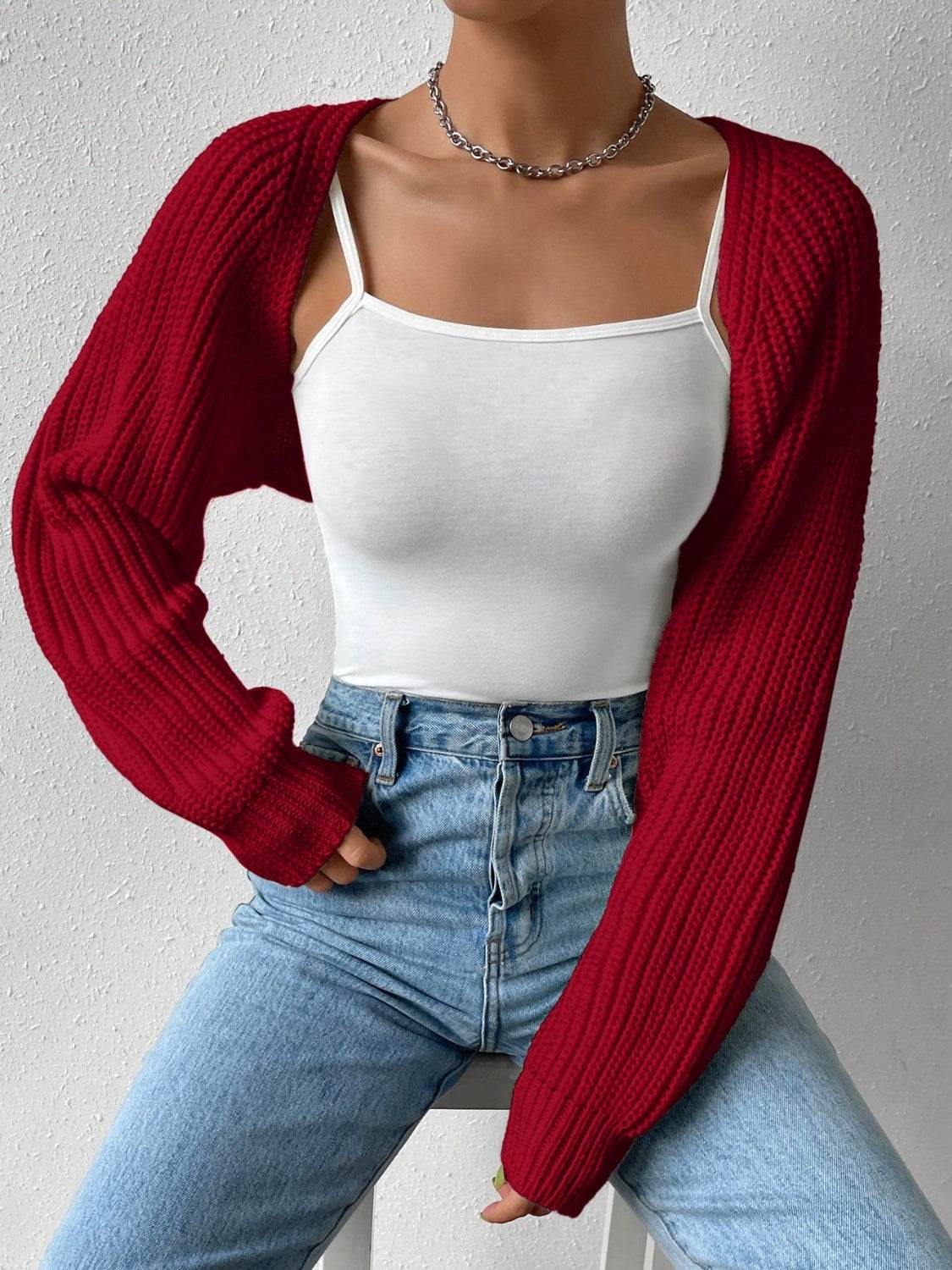 Honey Open Front Long Sleeve Cropped Cardigan - Fashions Envy