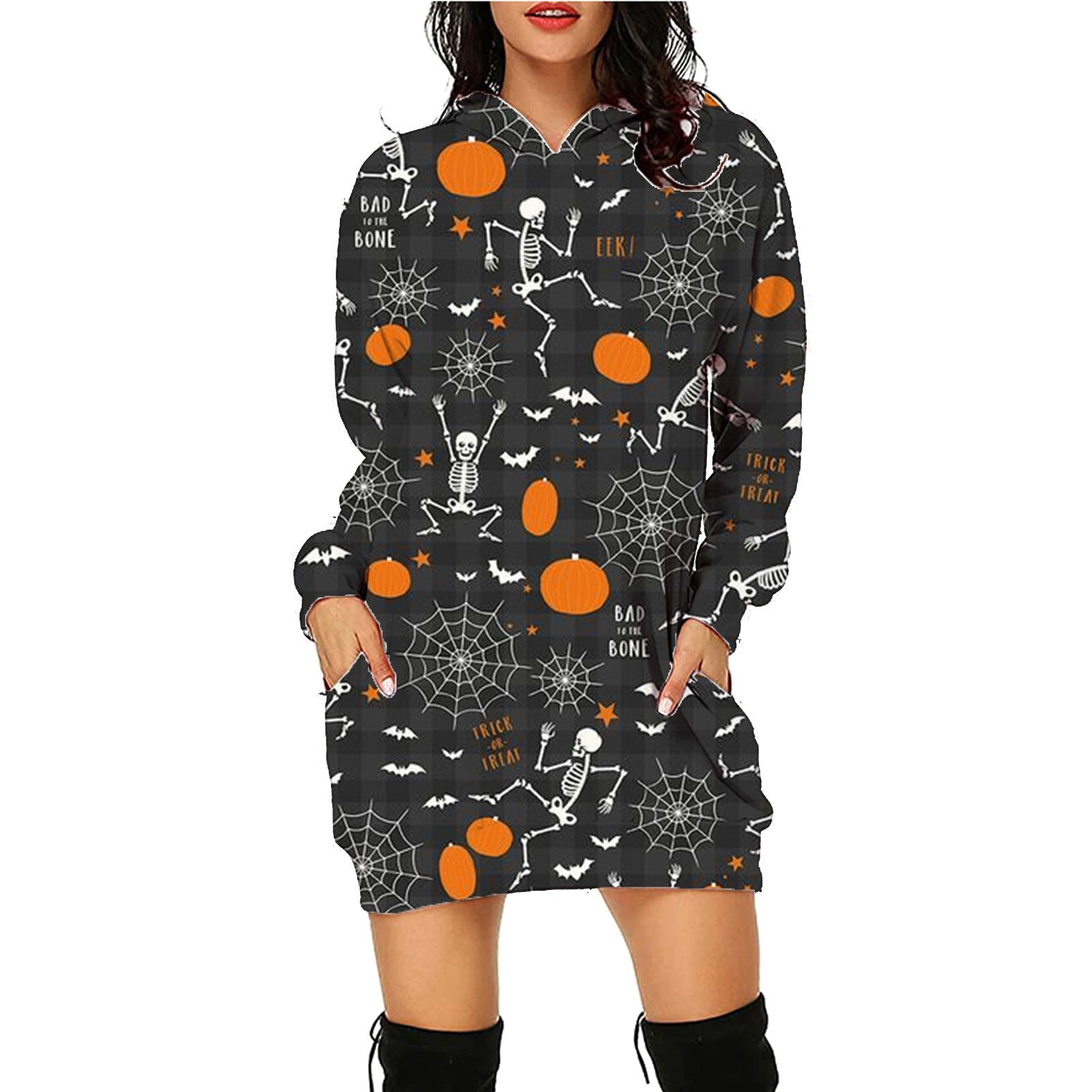 Halloween Hoodie - Long Sleeve Printed Sweater with Pockets