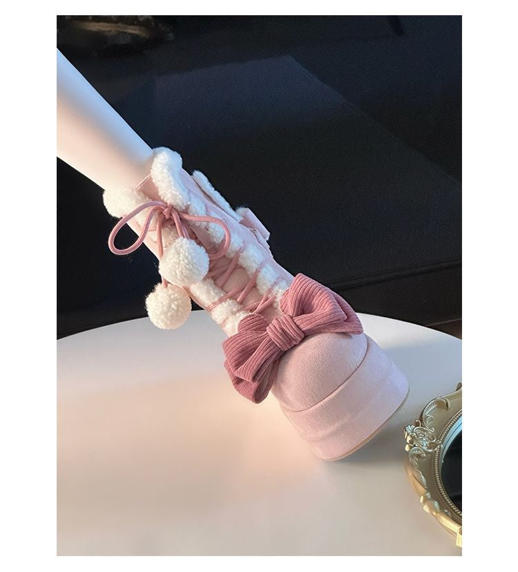 Platform Boots - Cute Fur Pom-Pom Winter Style