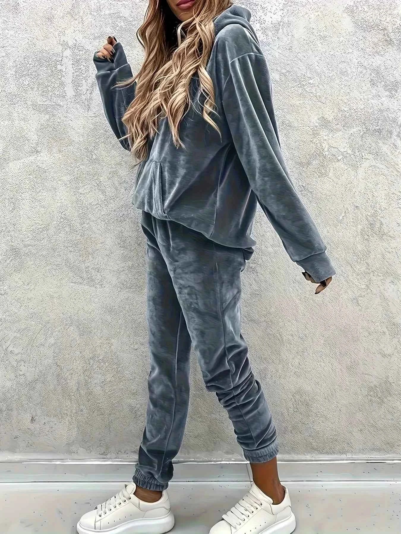 Velvet Long Sleeve Hoodie and Pants Set