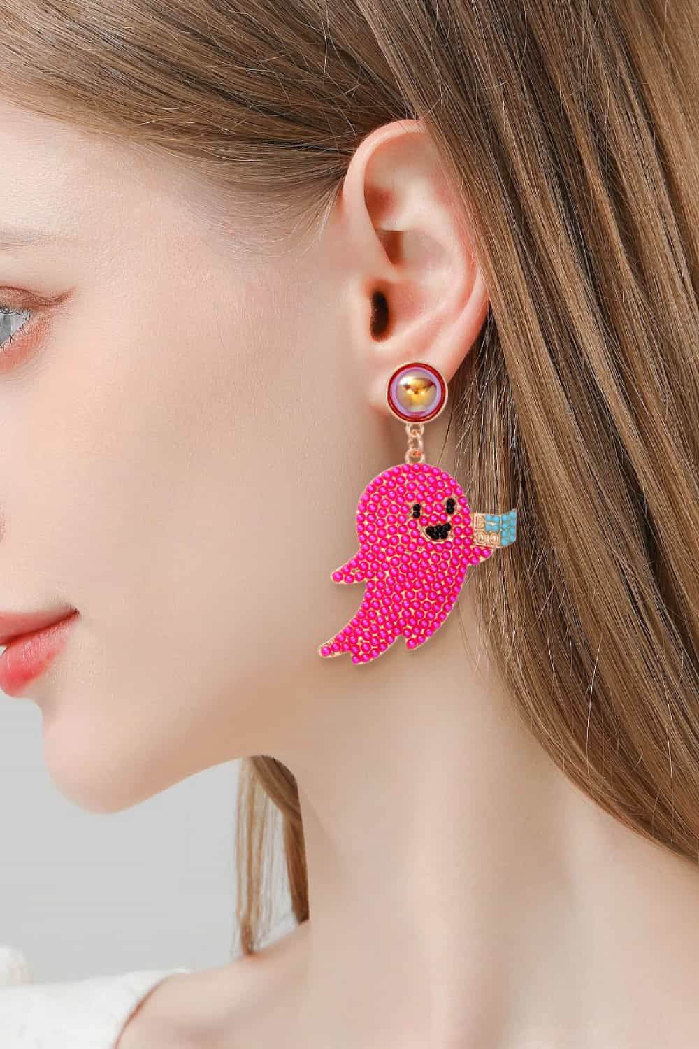 Ghost Shape Synthetic Pearl Dangle Earrings - Fashions Envy