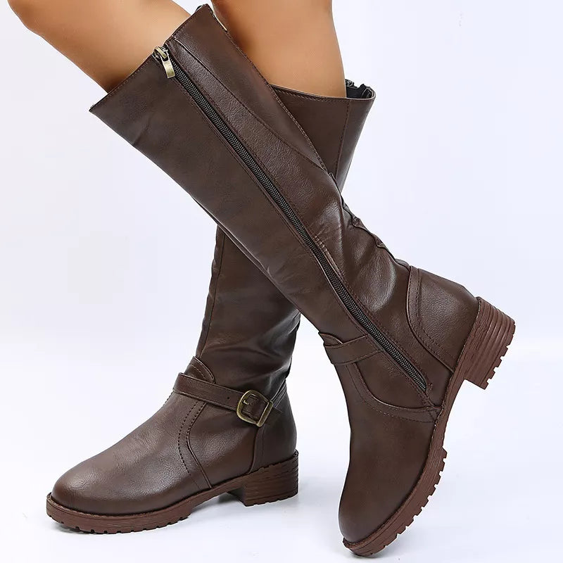 Round Toe Block Heels Boots - Fashions Envy