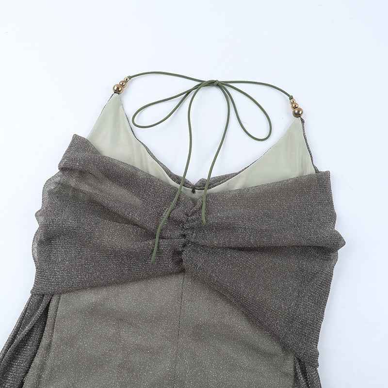 Sexy Sequin Pleated Mini - Off-Shoulder Tied Bodycon Dress