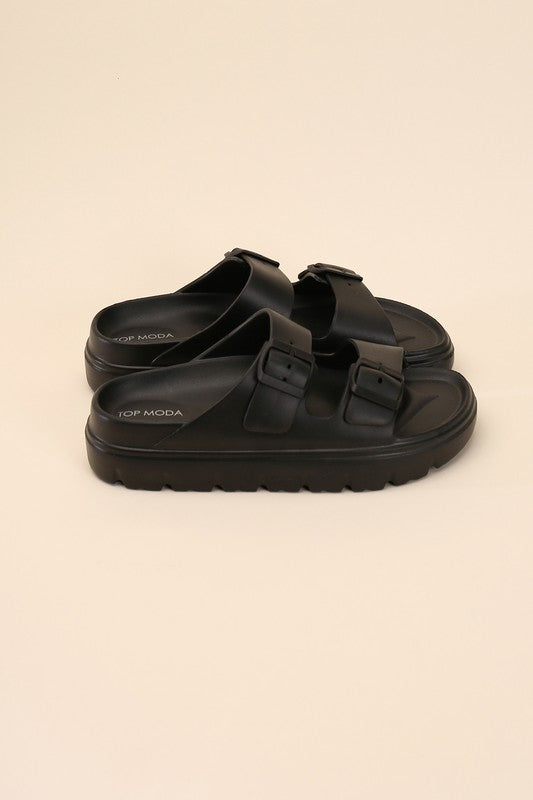 Round Open Toe Buckle Strap Slides