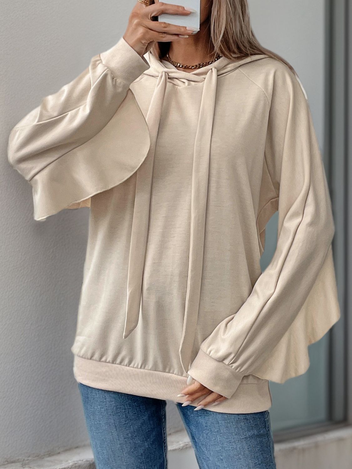 Ruffled Hoodie - Drawstring Long Sleeve Cozy Style