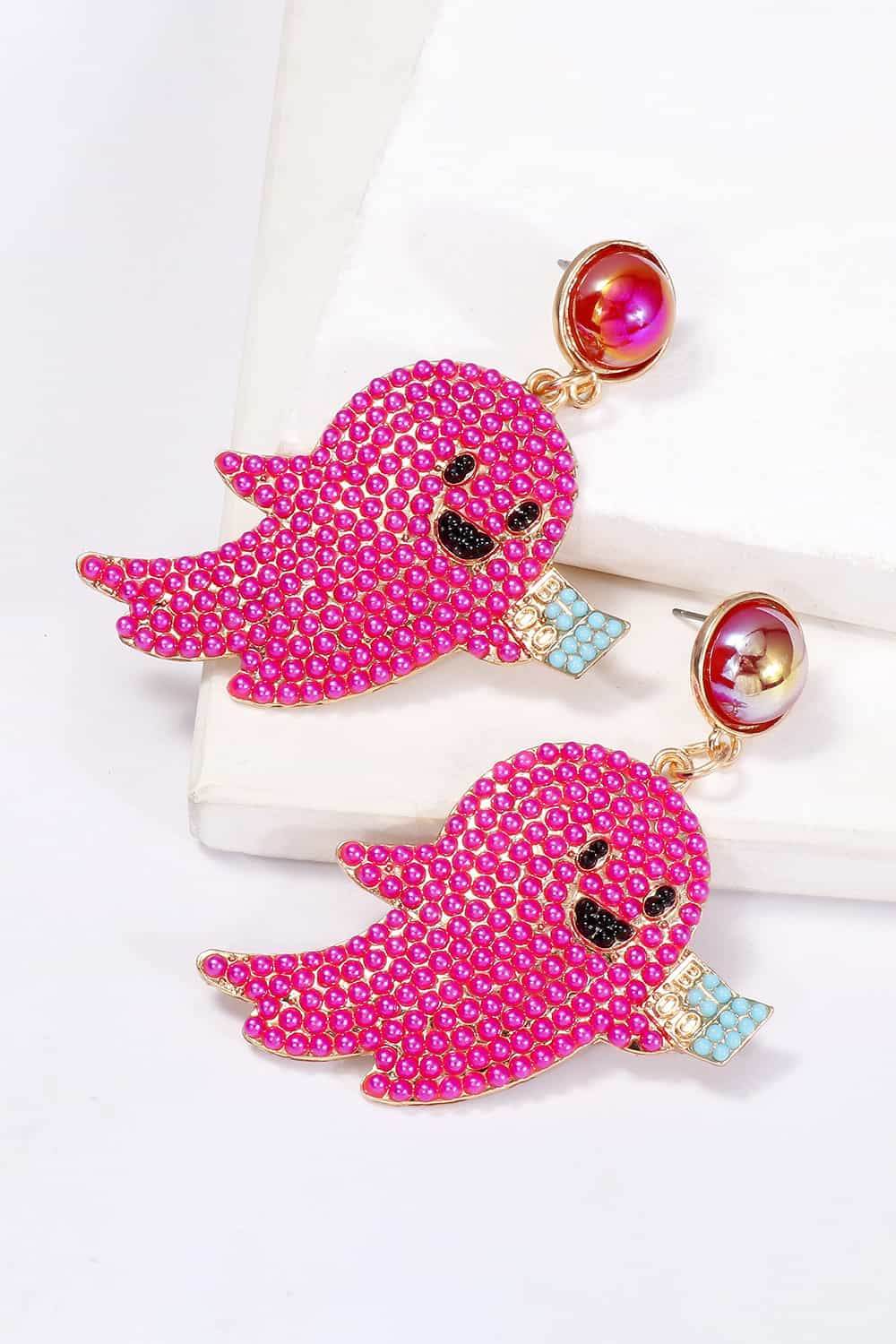 Ghost Shape Synthetic Pearl Dangle Earrings - Fashions Envy