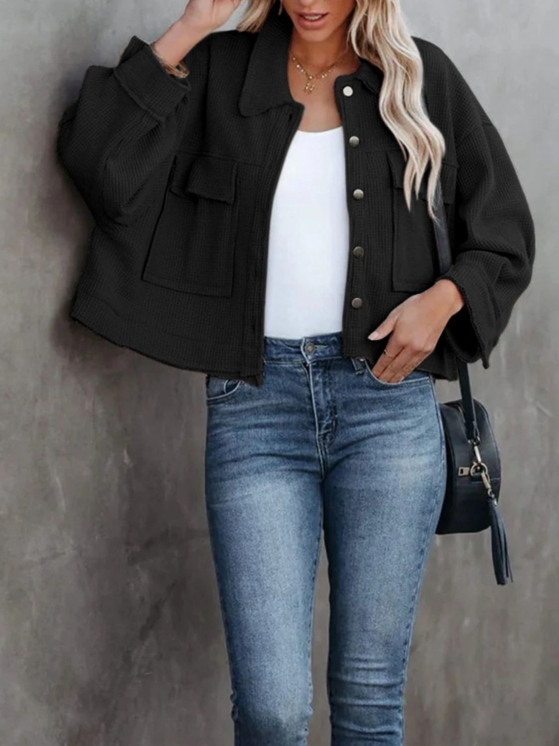 Chic Button Up Long Sleeve Jacket
