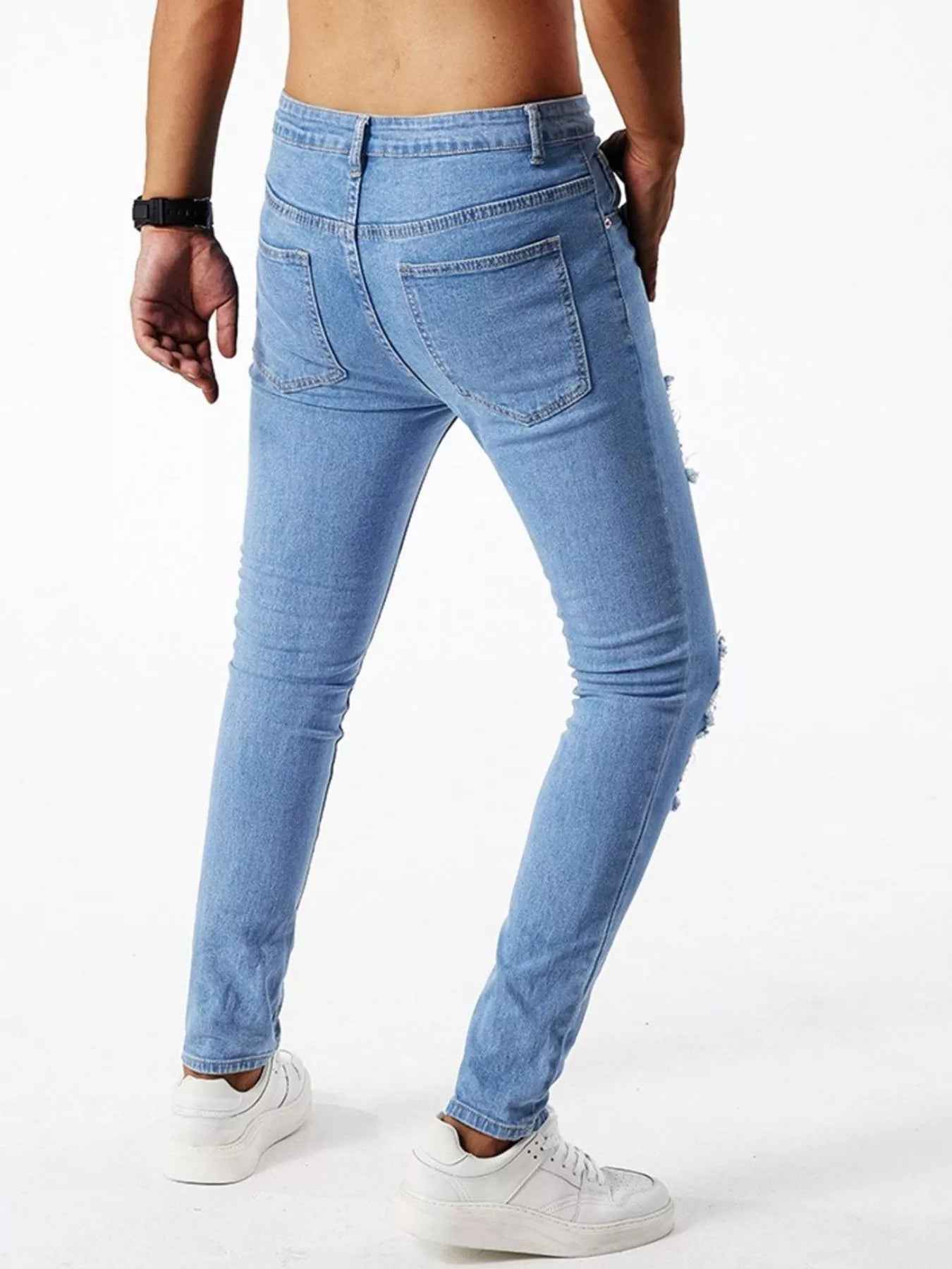 Men's Ripped Slim Fit Jeans - Distressed Stretch Denim - Fashions Envy