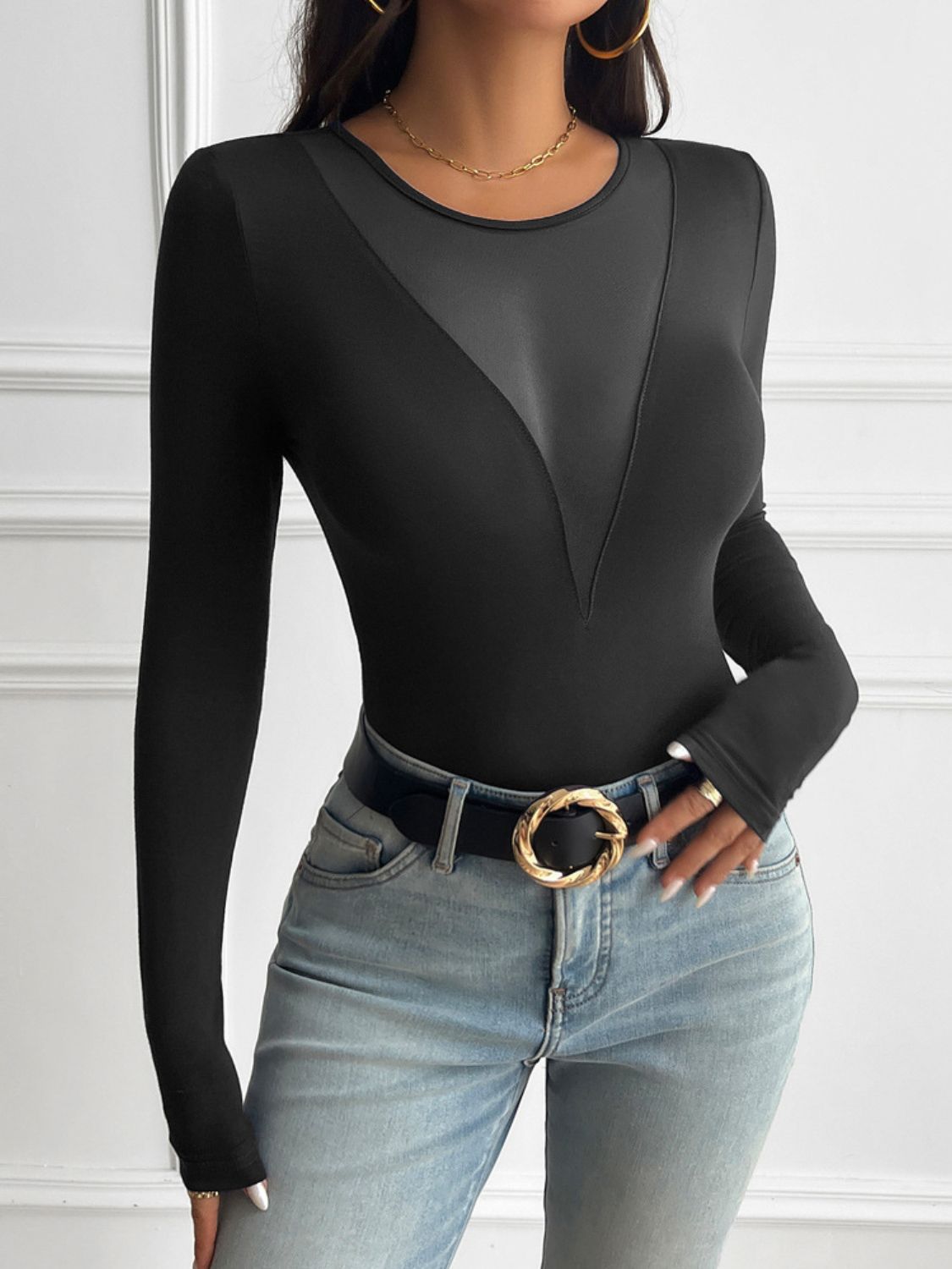 Devine Round Neck Long Sleeve T-Shirt - Fashions Envy
