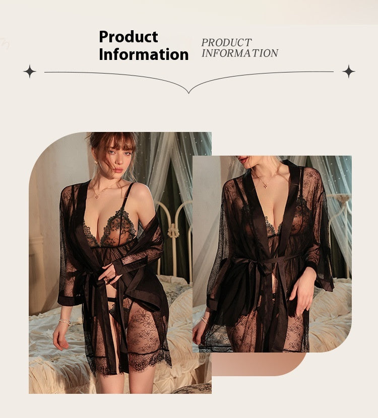 French Lace Nightdress - Eyelash Lace See-Through Gown - Fashions Envy