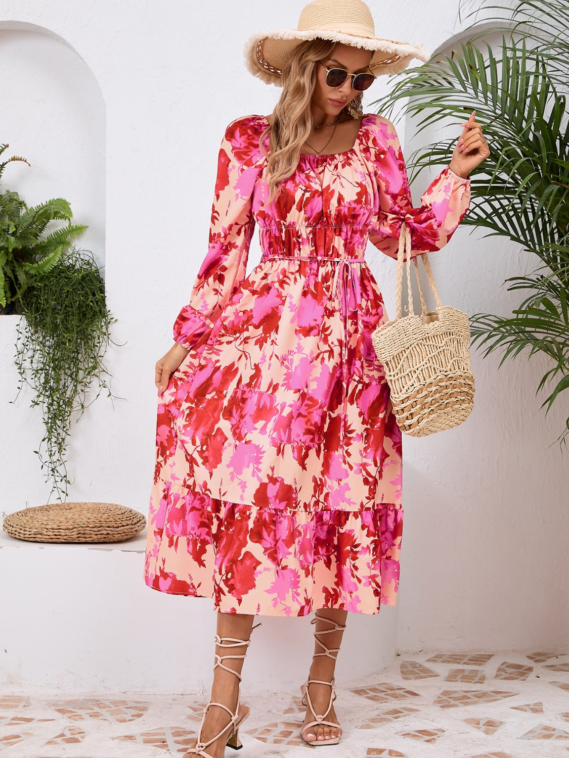 Floral Printed Long Sleeve Midi Dress