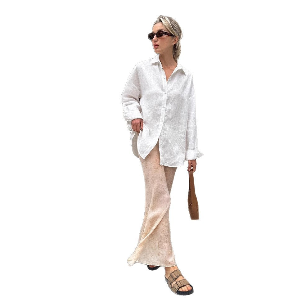 Open Front Cardigan Blouse - Loose Fit Long Sleeve
