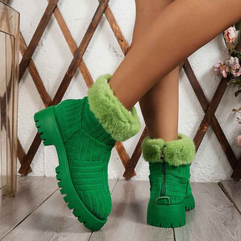 Women's Winter Ankle Boots - Thick Sole Plush Snow Boots - Fashions Envy