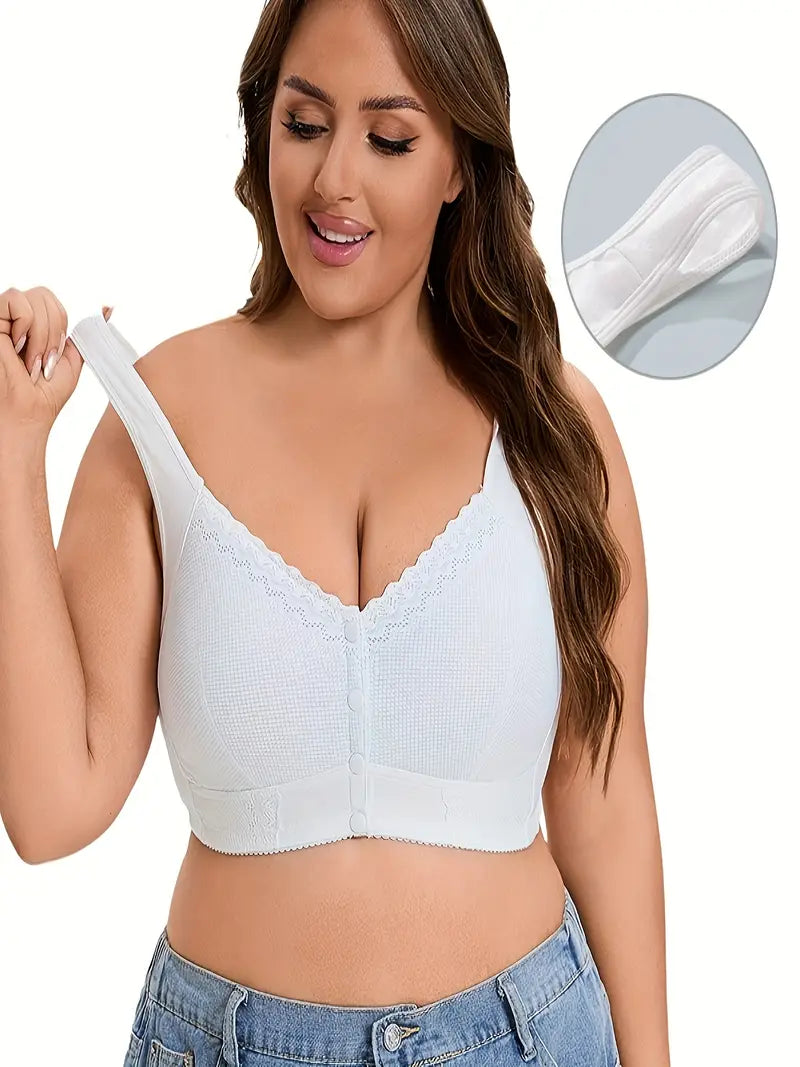 Elegant Floral Vest-Style Oversized Lace Wireless Bra