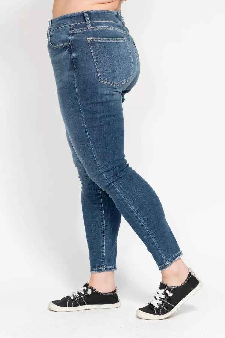 Judy Blue Full Size High Rise Button Fly Skinny Jeans Plus Size - Fashions Envy