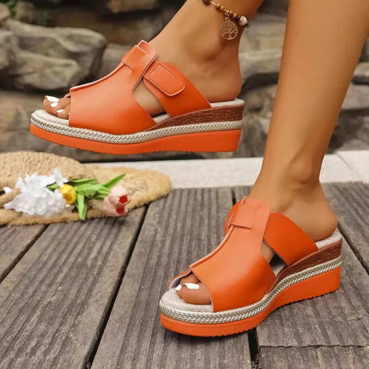 Wedge Platform Sandals - Open Toe Ankle Strap Style