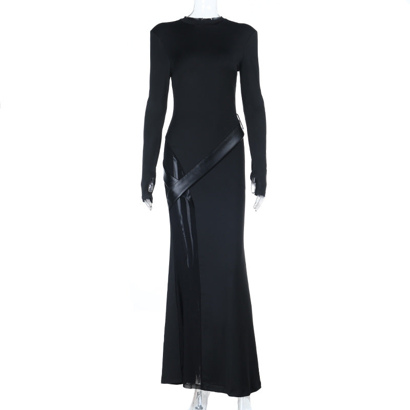 Shoulder Pad Maxi Dress - Long Sleeve Black Princess - Fashions Envy