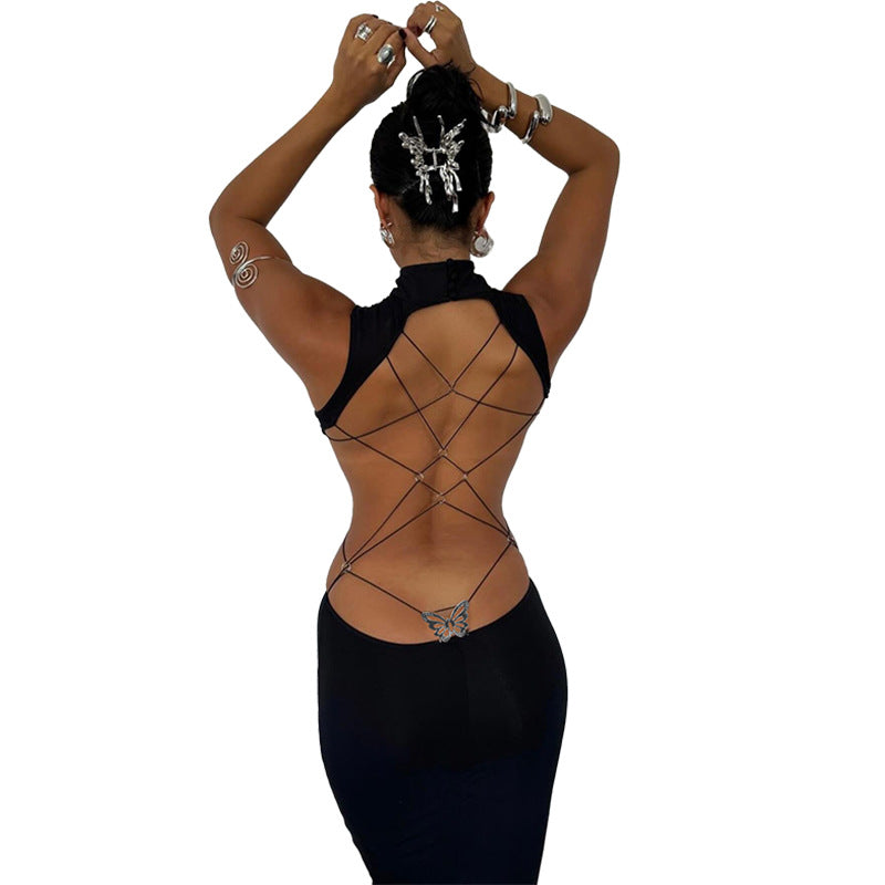 Strappy Back Maxi Dress - Backless Bodycon Evening Gown