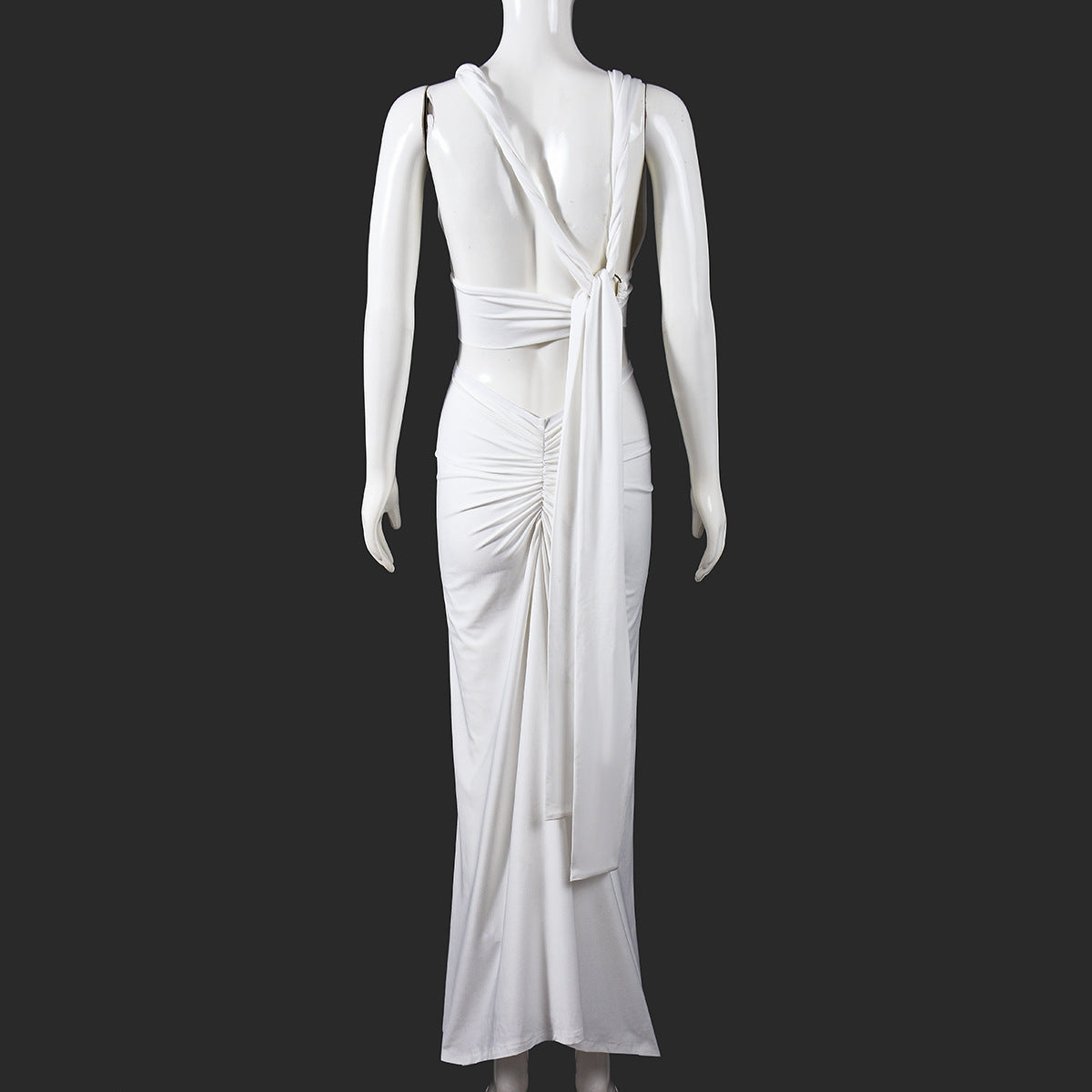 Halter Crop Top and Maxi Skirt Set - White Backless Outfit