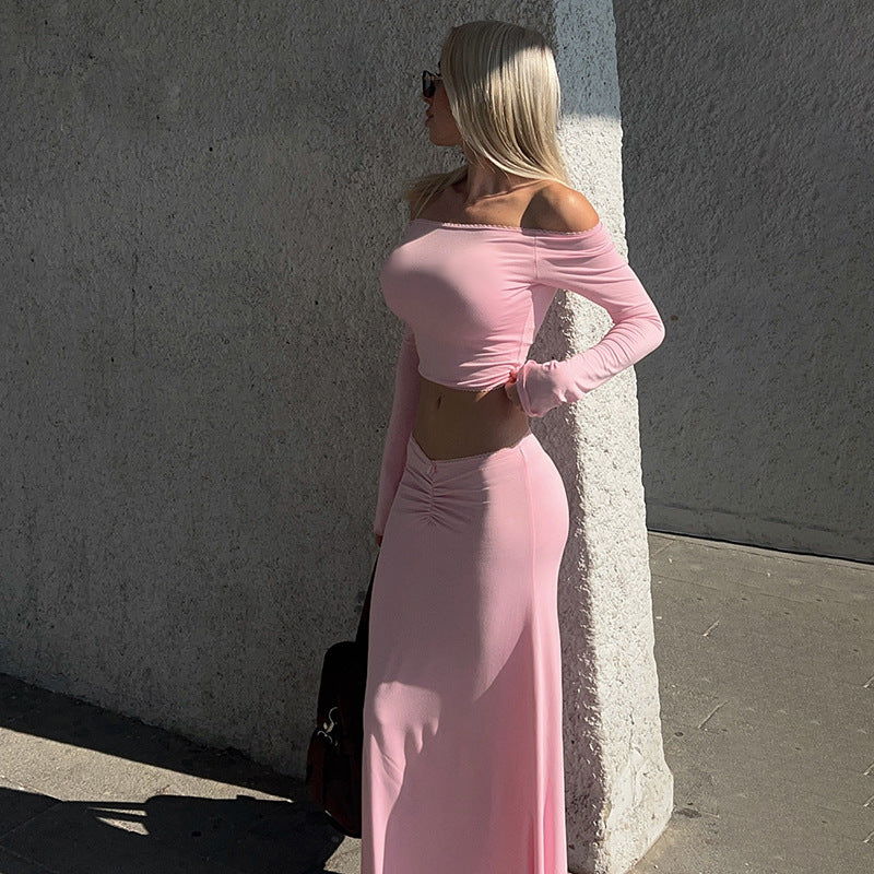 Two-Piece Skirt Set - One Shoulder Top Outfit