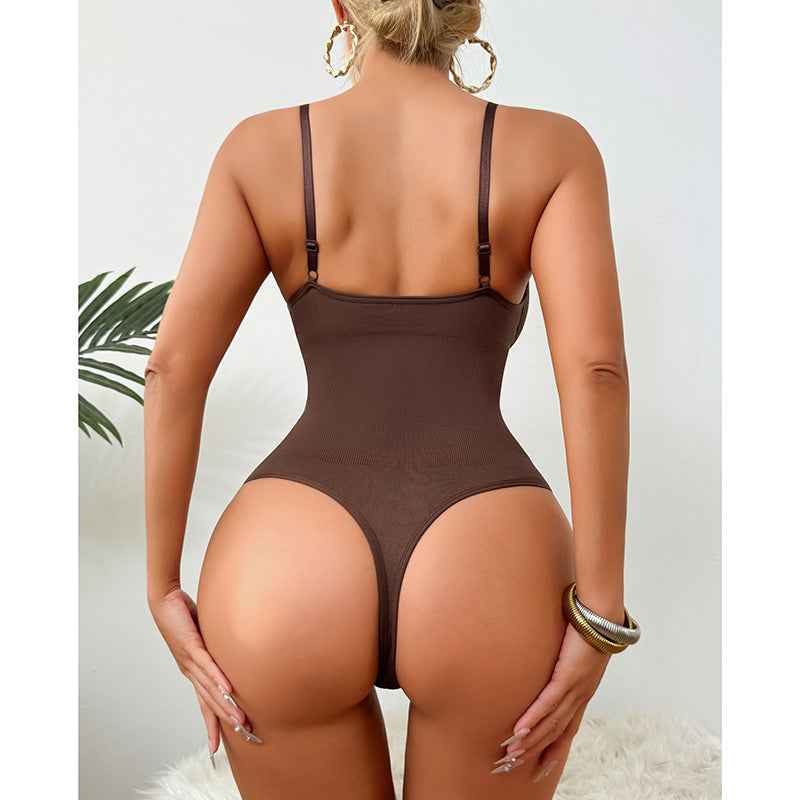 Deep V-Neck Thong Bodysuit - Tummy Control Shapewear