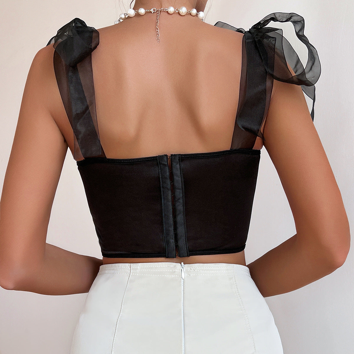 Butterfly Crop Top - Embroidered Lace-Up Strapless Style