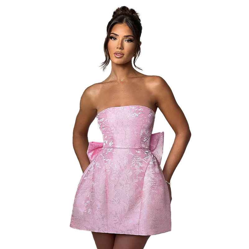 Jacquard Strapless Bow Mini Dress - Prom Gown 2026