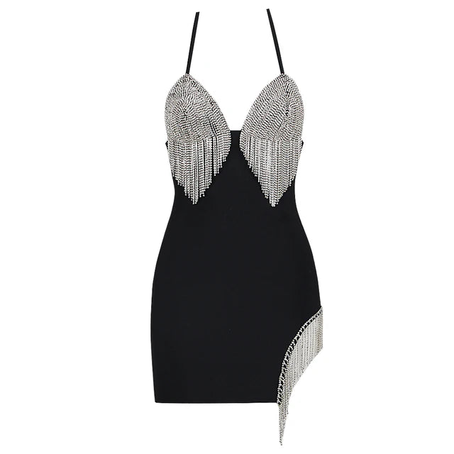 Halter Tassel Prom Dress - Backless Mini Party Style