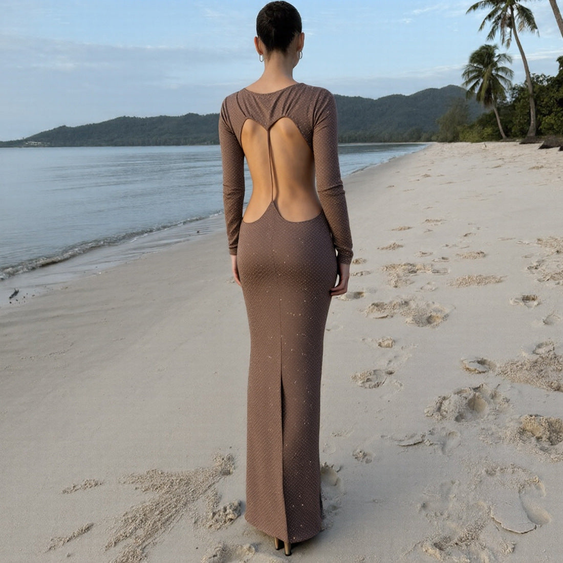 Backless Long Sleeve Dress - Hollowed Out Bodycon - Fashions Envy