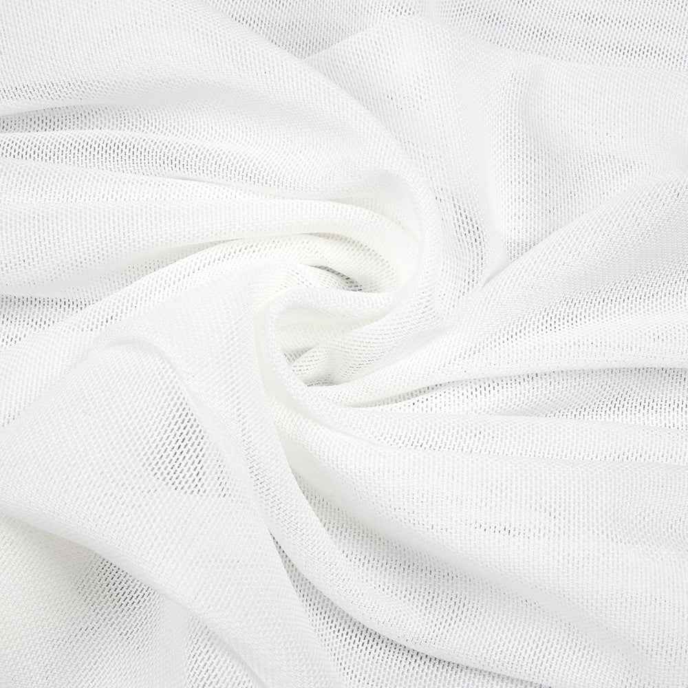 Sheer Mesh Backless Dress - White Halter Long Sleeve