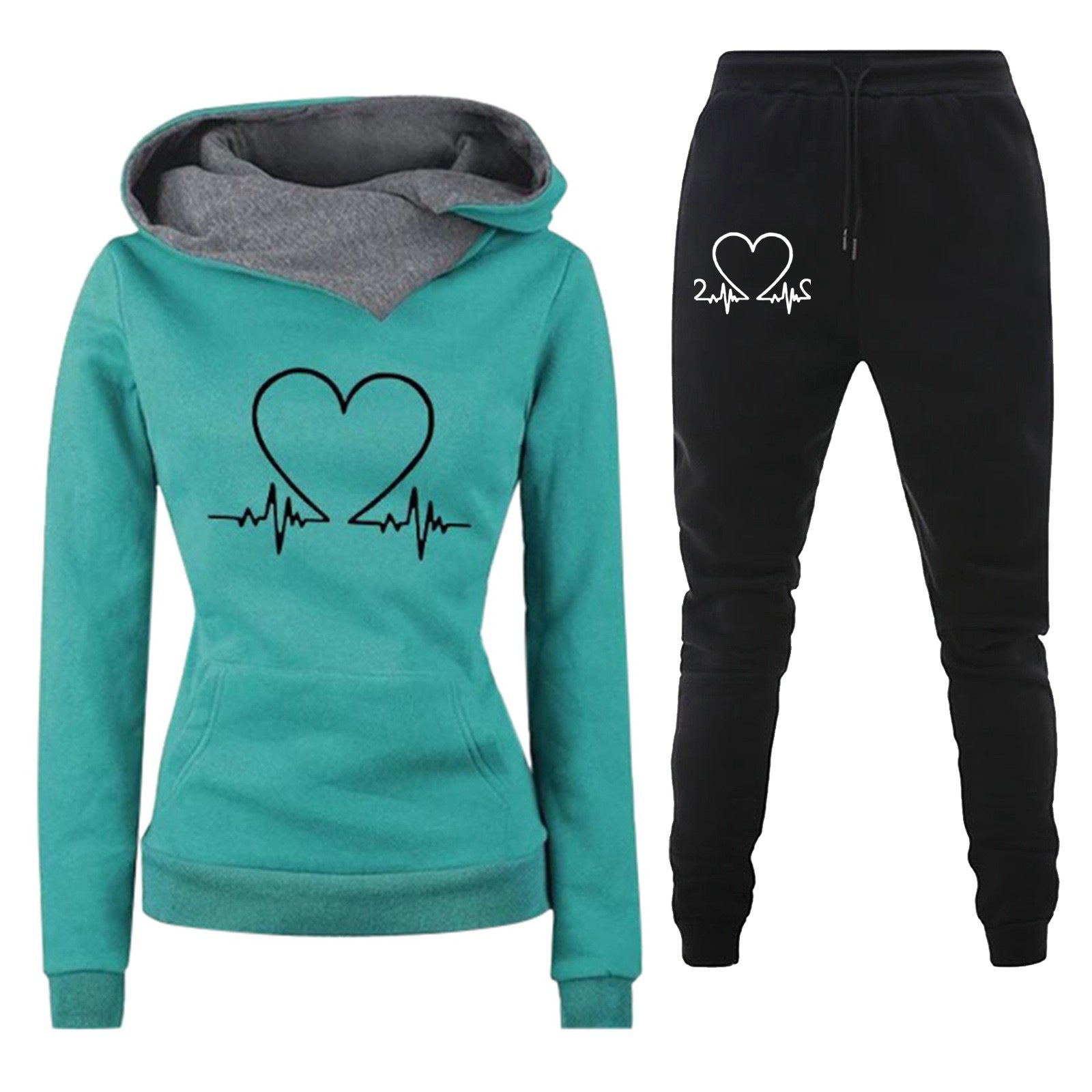 Hoodie Set - Heartbeat Print Two-Piece Outfit