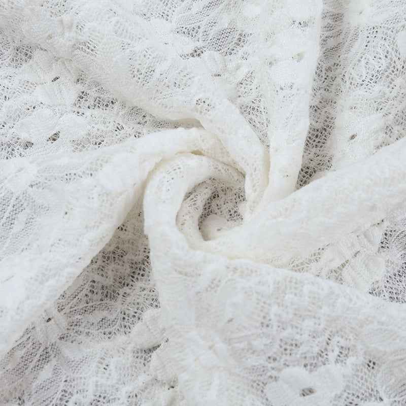 Lace See-Through Mini Dress - Long Sleeve V-Neck Apricot