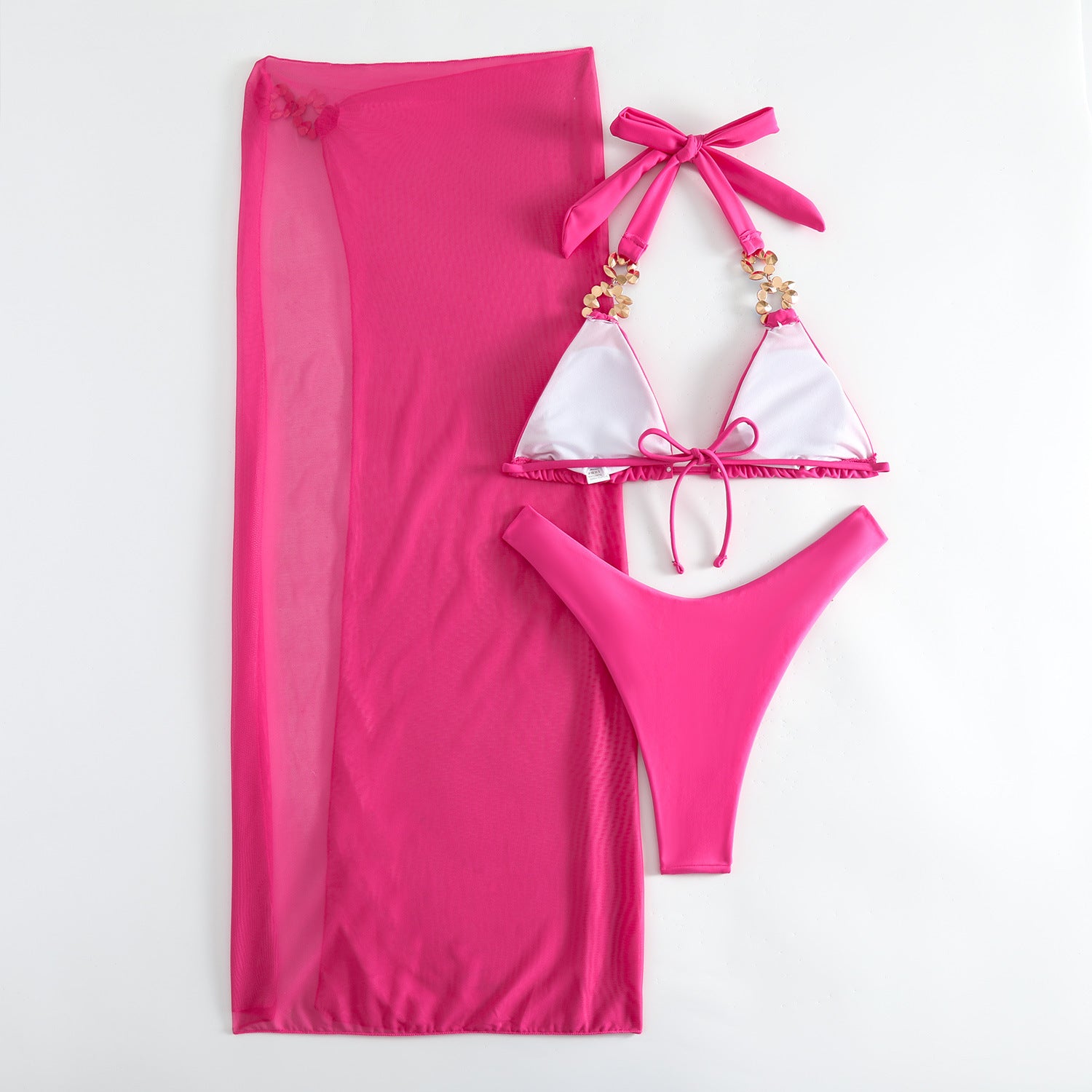 Three-Piece Bikini Set - Rhinestone Embellished Swimsuit - Fashions Envy