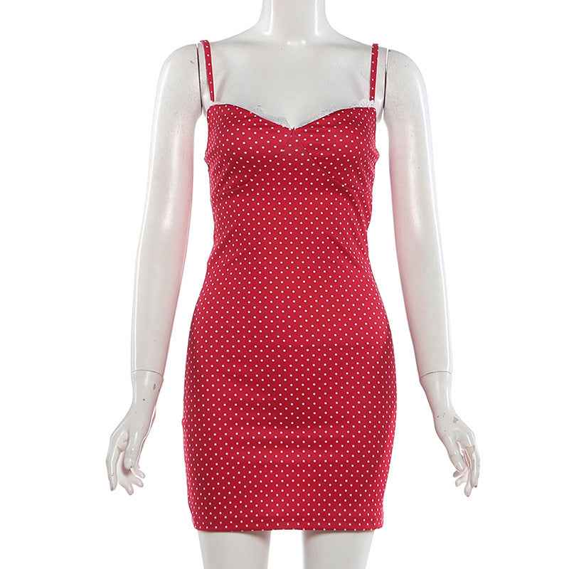 Polka Dot Mini Dress - Sweetheart Neckline Bodycon Red