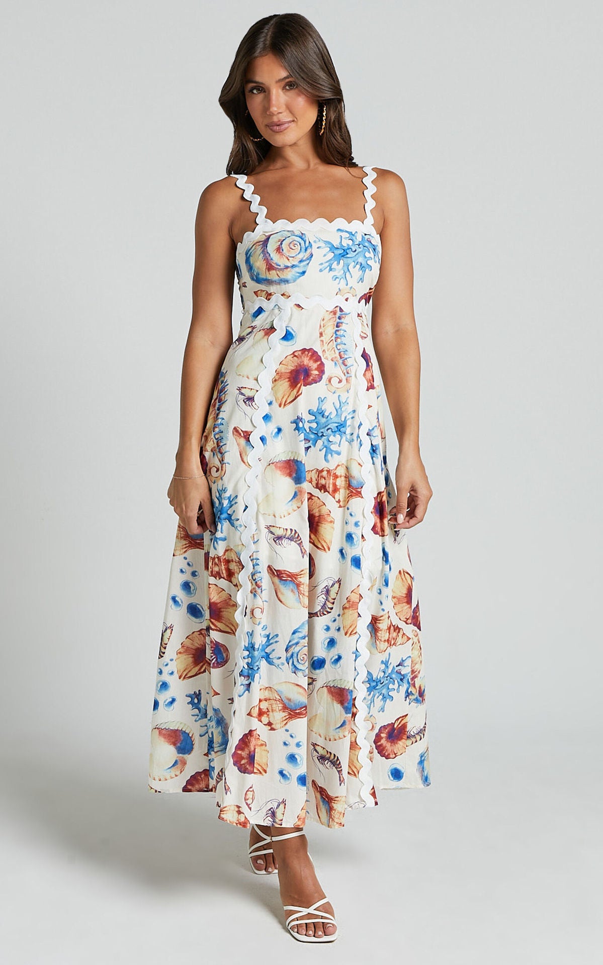 Floral Patchwork Cami Midi Dress - High Waist Boho