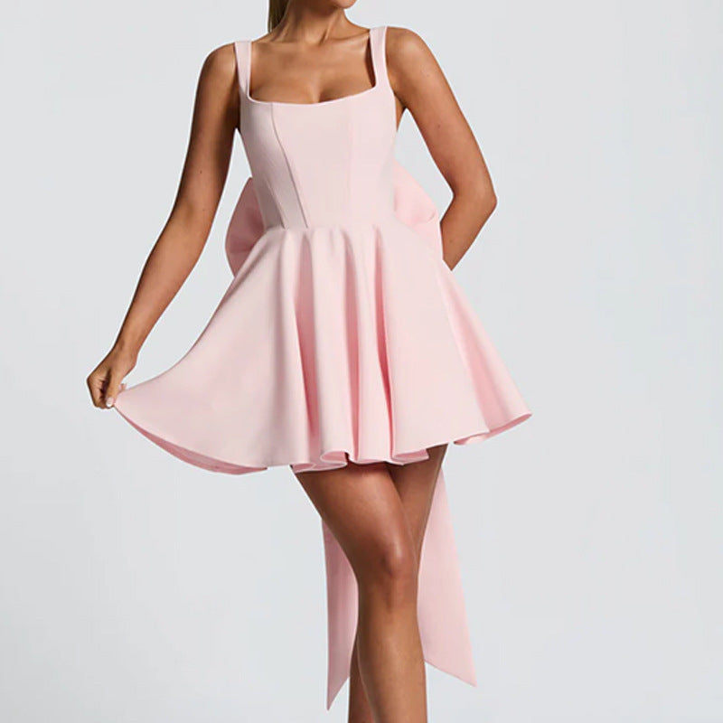 Summer Halter Mini Dress - Backless Large Bow Corset