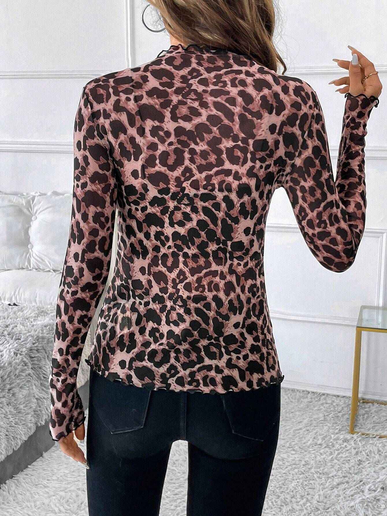 Small Stand-up Collar Blouse - Long Sleeve Mesh Top