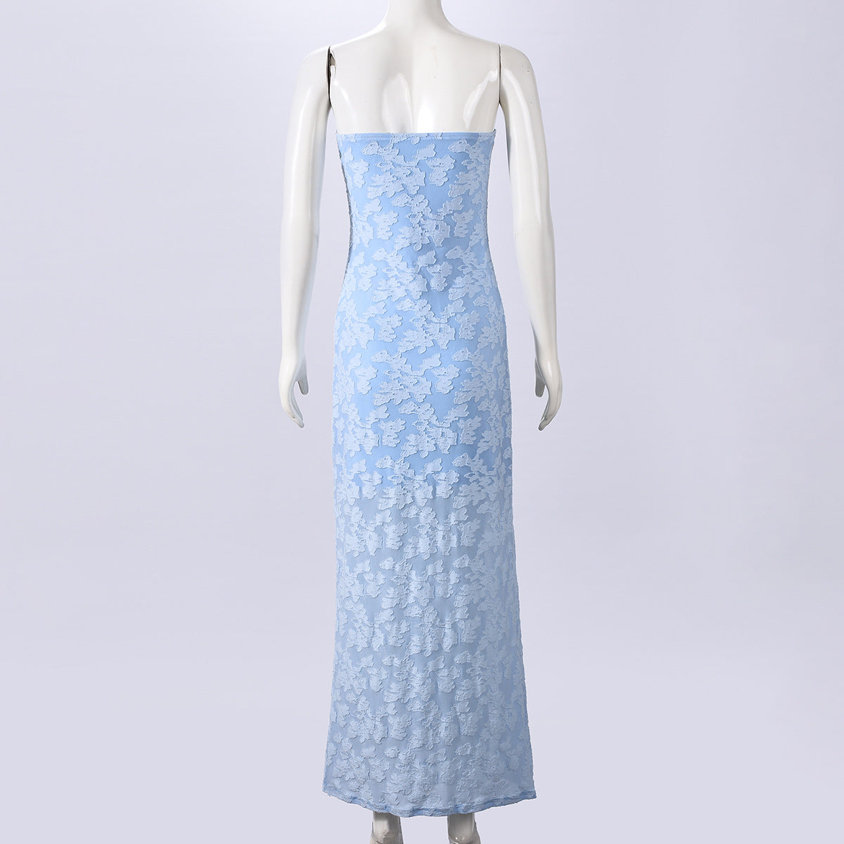 Strapless Backless Maxi Dress - Burnt Floral Blue - Fashions Envy