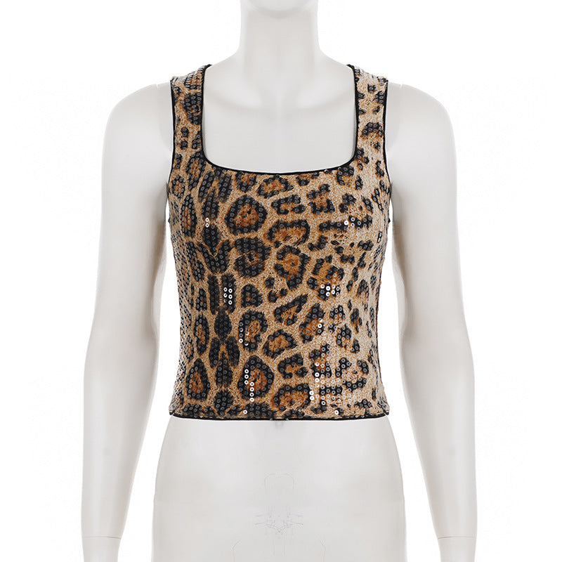 Leopard Print Cami - Party Glitter Square Neck
